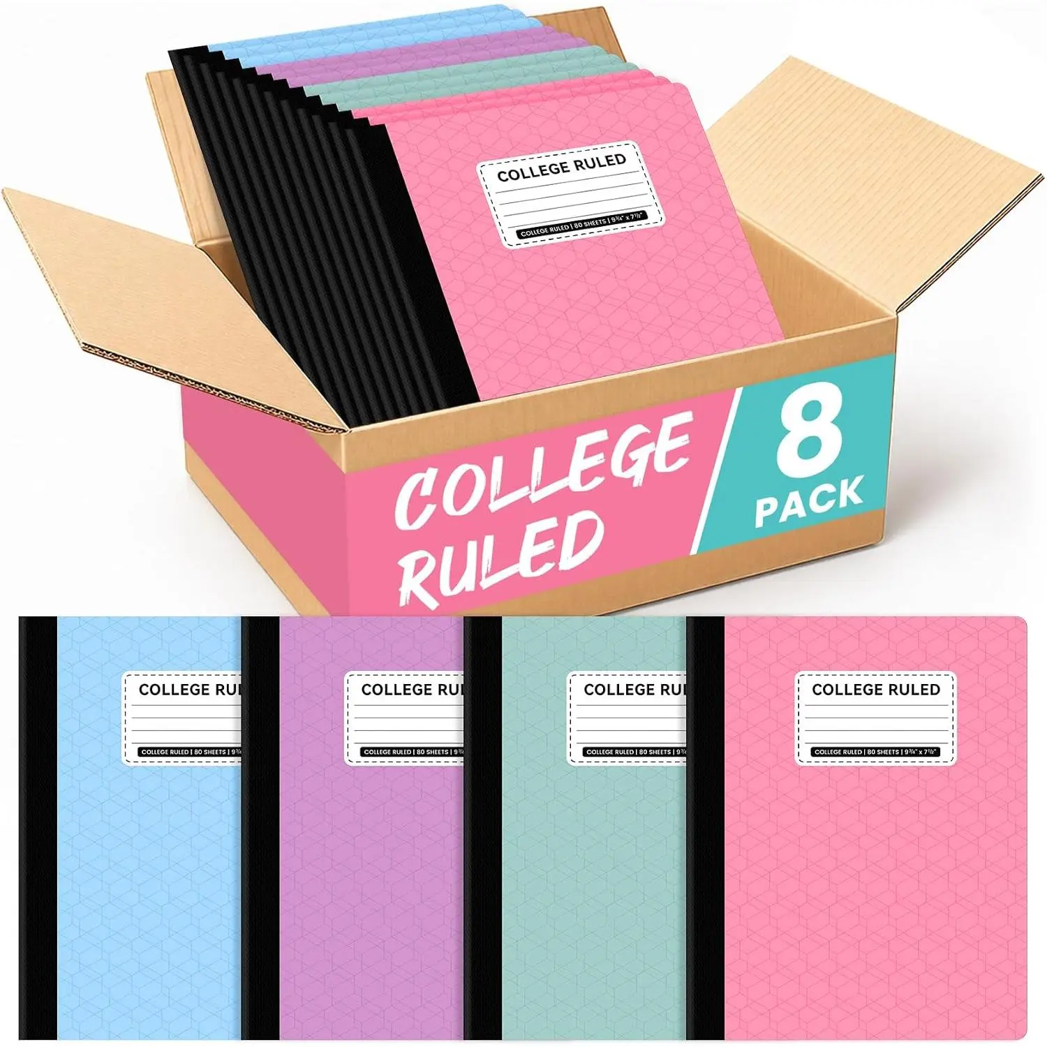 College Ruled Composition Notebook 4 Pack School Supplies, 160 Pages