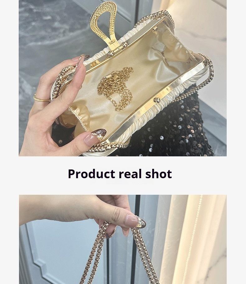 Pleated Solid Color Elegant Cheongsam Matching Evening Clutch Top Handle Bag for Wedding Banquet Party Prom Formal Events Fashion Versatile Luxury Bridal Purse with Timeless Style Sophisticated Design