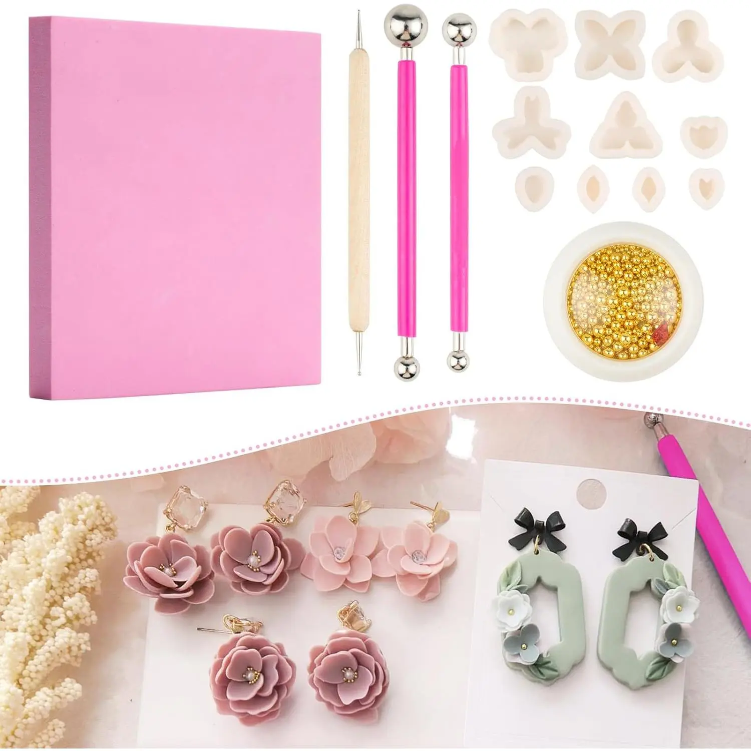 Flower Polymer Clay Cutters, 10 Shapes Floral & Leaf  Clay Cutters, Clay Earring Cutters Mini Floral Clay Cutters Polymer Clay Earring Making Kit for  Earrings Making DIY Tools