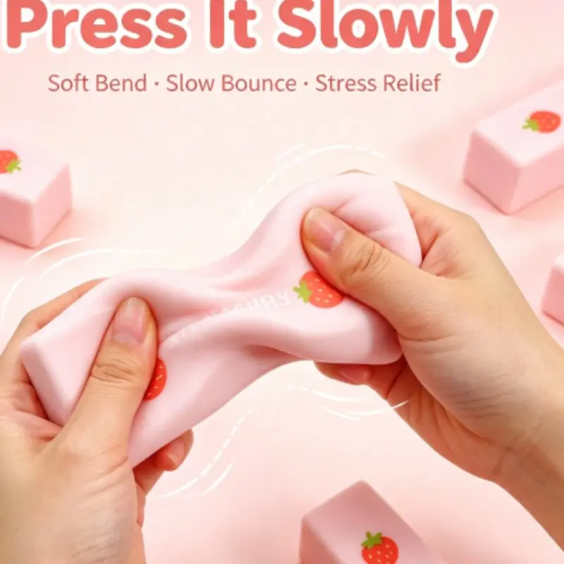 1pc Soft Sticky PU Butter Stick Squishy Toy, Strawberry Print, Stress Relief Fidget Toy, Sensory Toy for Anxiety Release, Desktop Gift for Kids Adults