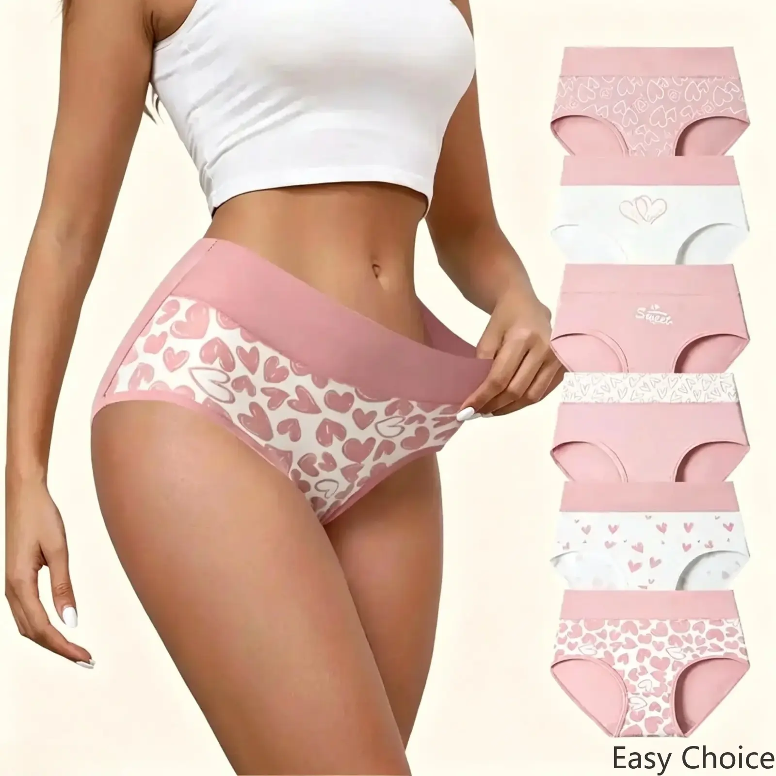 Women's 6‑Pack Cotton High‑Waist Panties, Cute Printed Stretch Breathable Underwear with Cotton Gusset, Tummy Control Design, Soft Skin‑Friendly Briefs for Daily & Postpartum Wear