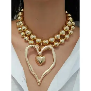 Boho Beaded Heart Charm Necklace For Daily And Party Wear For Women Thick Chain Style Fashion Jewelry Gift For Her	