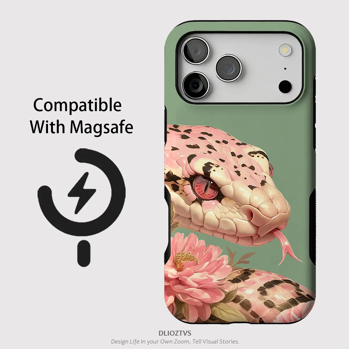 Pink Black Striped Python Pattern Phone Cases for iPhone 17 Pro Max Air 17e 16 Plus 16e 15 14 13 12, Shockproof Durable 2 in 1 Protective Cellphone Case Cover, Matte Surface, Anti Slip Side, Compatible with MagSafe