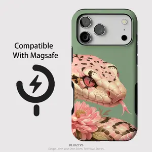 Pink Black Striped Python Pattern Phone Cases for iPhone 17 Pro Max Air 17e 16 Plus 16e 15 14 13 12, Shockproof Durable 2 in 1 Protective Cellphone Case Cover, Matte Surface, Anti Slip Side, Compatible with MagSafe