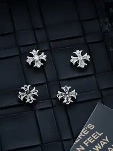 Cross Flower Stud Earrings, Vintage Antique Silver Copper Piercing Jewelry Inlaid With Shiny Clear Zircon, Hollow Gothic Punk Design With Ear Pin, Accessories For Men Women Streetwear, Hip Hop Party And Daily Casual Outfits, Fashionable Jewelry