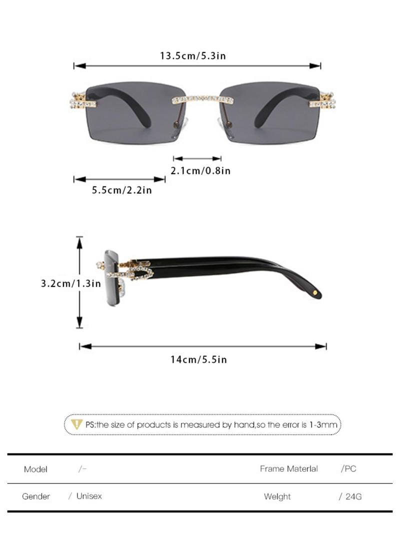 Rhinestone Decorated Rimless Sunglasses, Women Trendy Rectangle Frameless Shades, Sparkly Fashion Eyewear Accessories for Daily Casual & Outdoor Wear