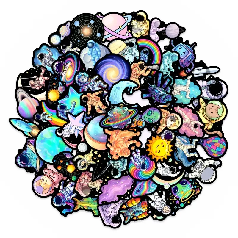 50 Space Astronaut Cartoon Stickers for Creative Decoration of Luggage, Guitar, Notebook, DIY Graffiti Stickers