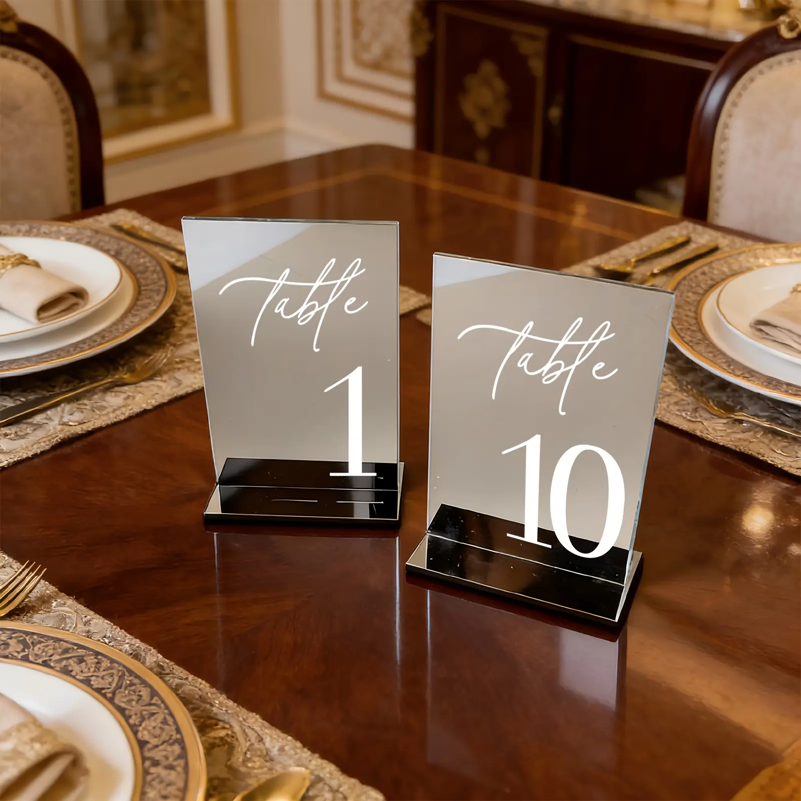 1-10 silver acrylic dining table number sets, self-supporting, suitable for weddings, engagements, anniversaries, corporate activities, restaurants, banquets