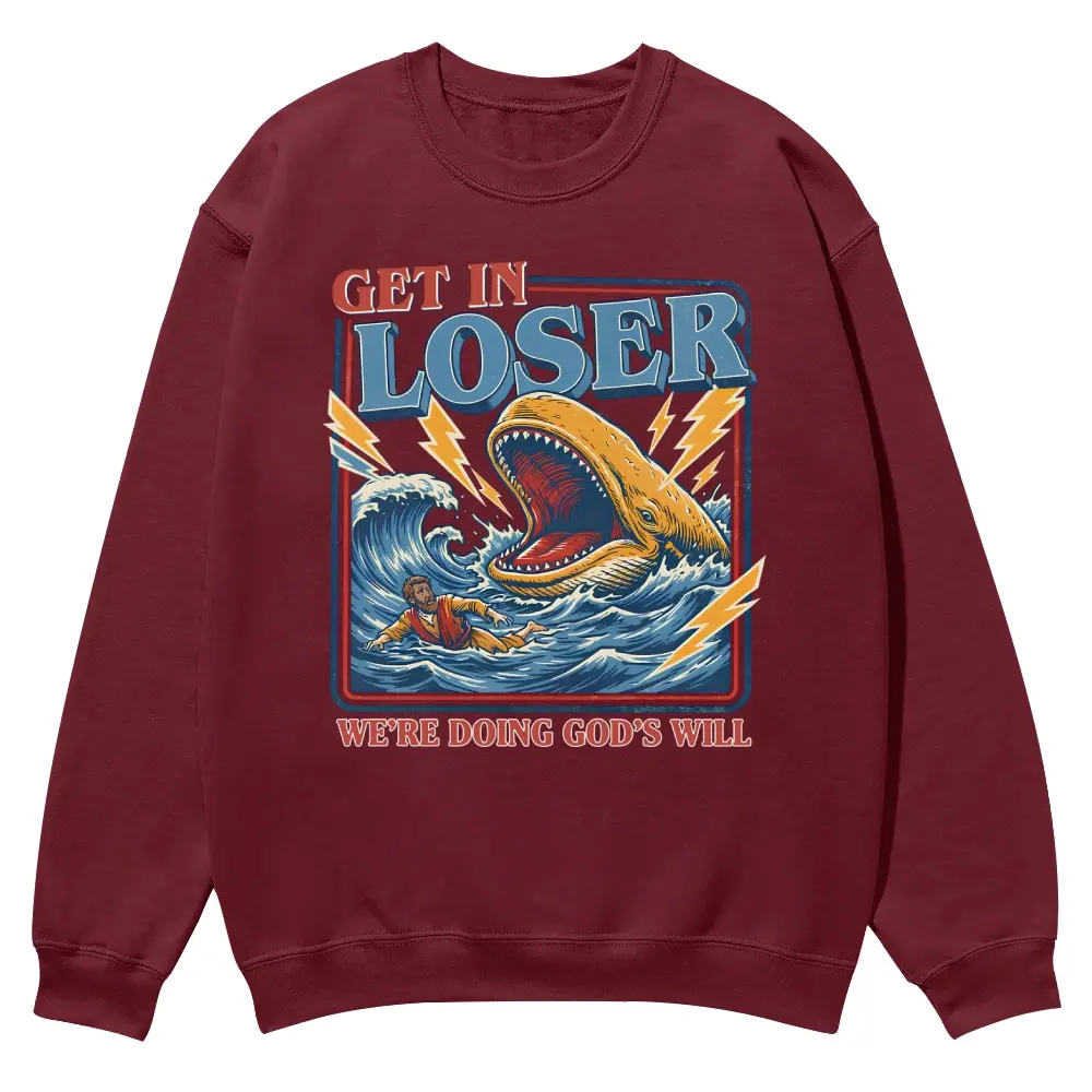 Unisex GET IN LOSER Vintage Waves, Giant Whale & Figure The Book of Jonah Graphic Round Neck Sweatshirt Personalized Pattern Y2k Clothing Round Neck Sweatshirt,Women's Clothing, Menswear, Top, Vintage Style,Summer Casual Oversized