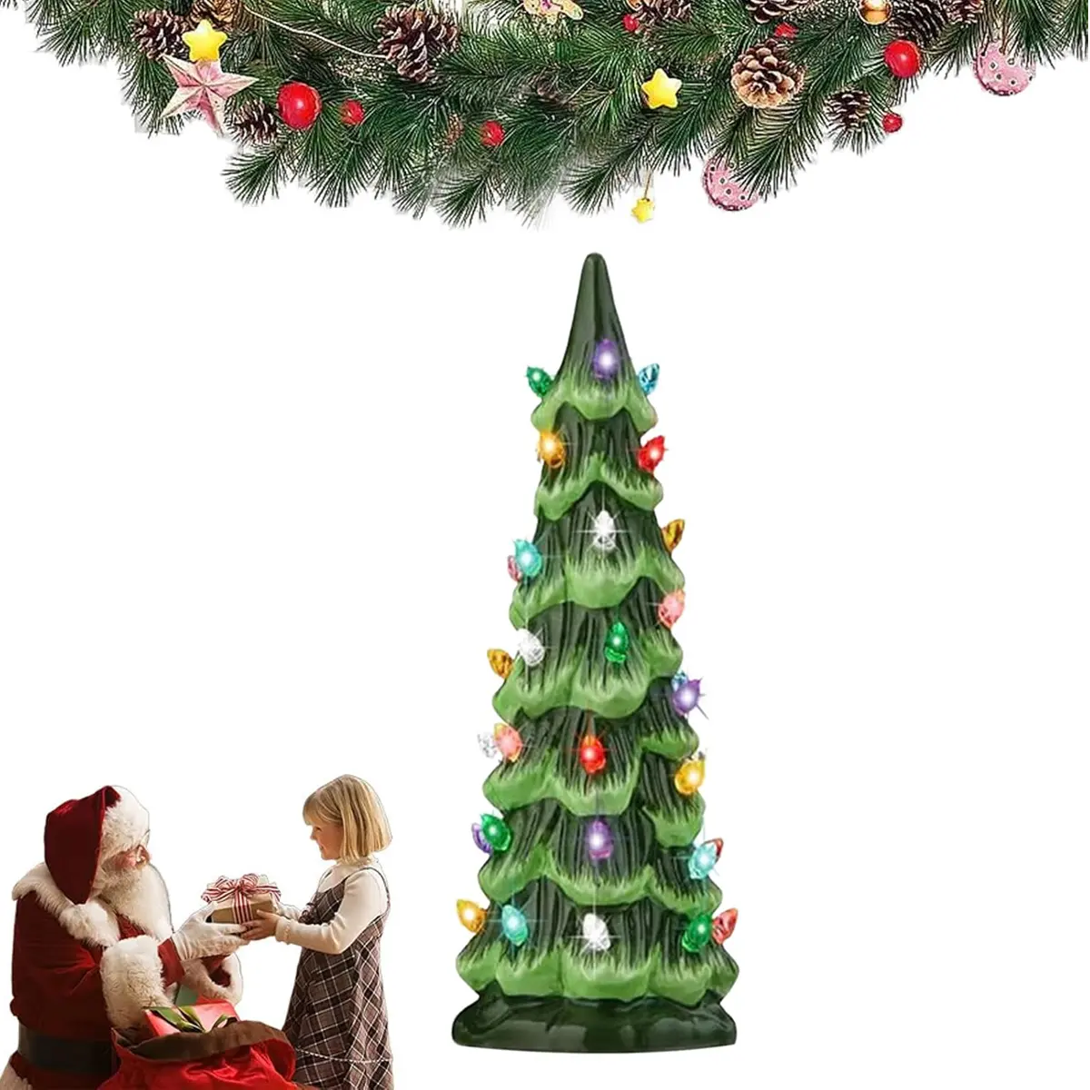 Holiday Gift Ceramic Tree , Hand-Painted Lighted Mini Christmas Trees, Cute Desktop Decor Presents for Family & Friends
