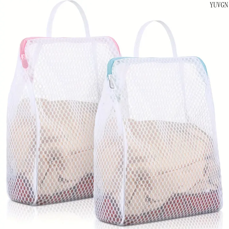 2 Pack Heavy-Duty Square Synthetic Laundry Storage Bags - Polyester Honeycomb Mesh, Secure Zippers, Portable Carry Handles, Breathable Gym Wash Bags for Travel Gear, Ideal for Back to School & Summer Travel