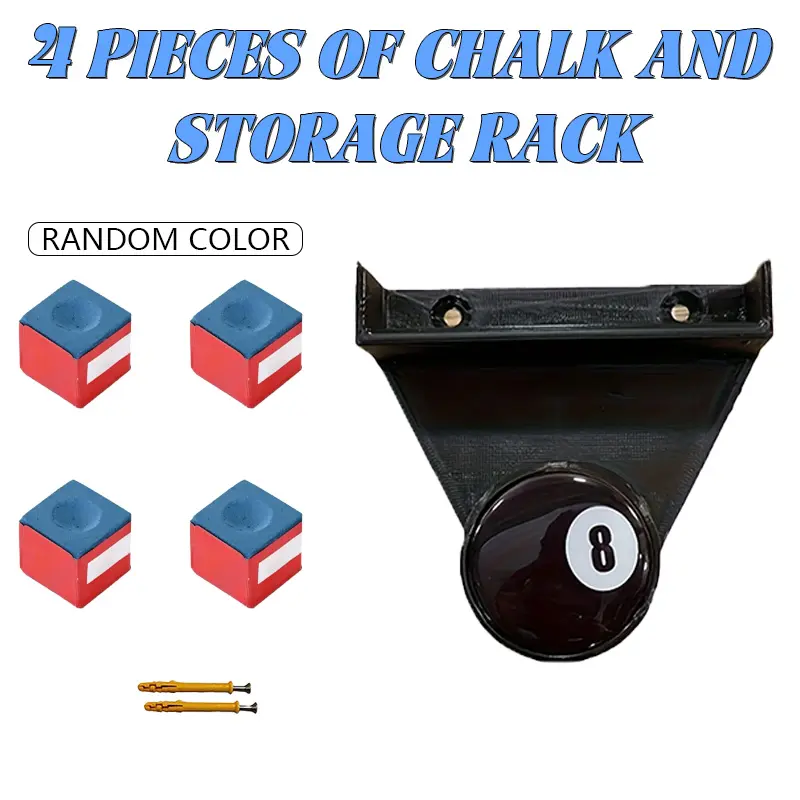 Pool/snooker Table Storage Rack + Chalk Set, Triangle Wall Mount Holder, Stores Tripod and Four Chalks, Billiards Accessories, Perfect Gift for Pool Enthusiasts