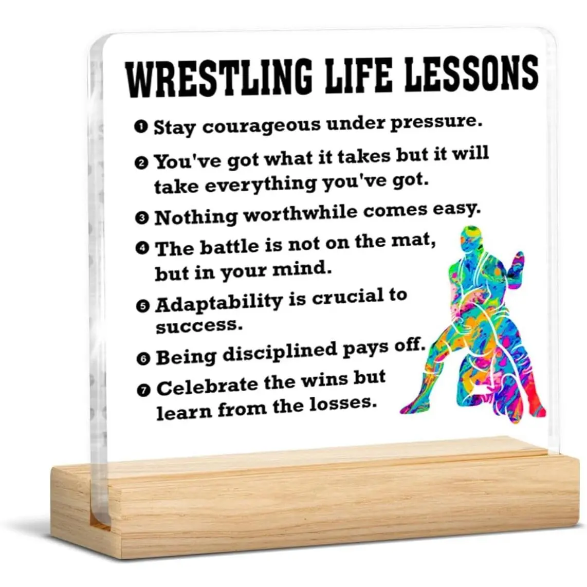 Acrylic Wrestling Plaque Sign with Wooden Stand - Motivational Men's Wrestler Gift, Home Office Decor, Home Decor