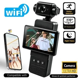 HD Vlog Body Camera, Action Camera with 270° Rotating Lens & 2.65" Screen, WiFi connection，Wearable Pocket Camcorder for Outdoor Cycling Hiking Vlogging,Best Gift