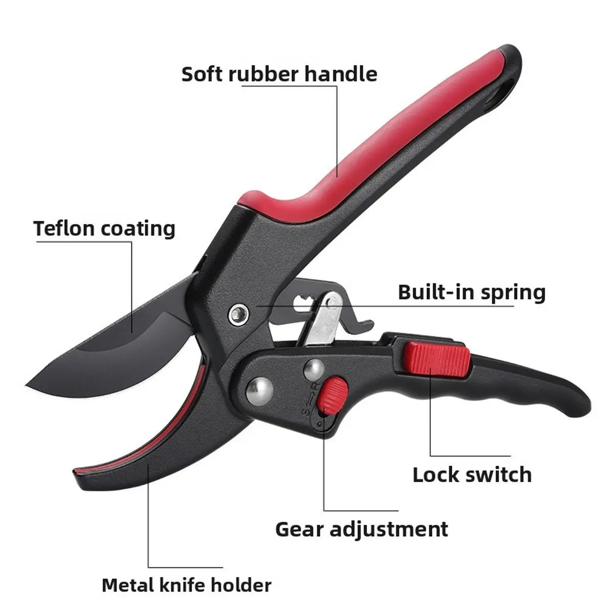 Heavy Duty Garden Pruning Shears with SK5 Steel Blades and Aluminum Handles - Built-In Spring Branch Cutter for Tree Trimming and Garden Maintenance