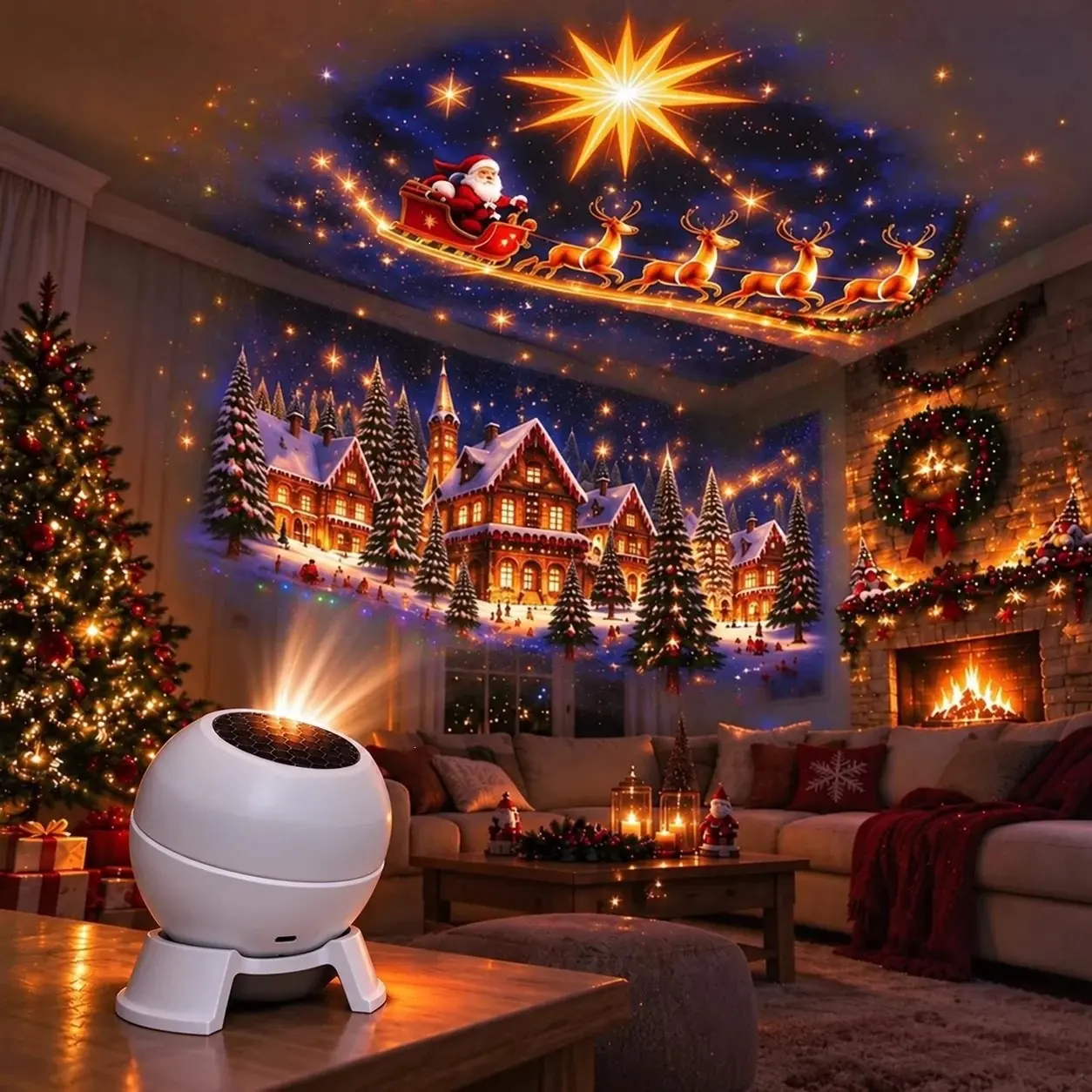 Christmas Projector Light, Festive Snowflake and Winter Village Projection Lamp for Indoor Holiday Decorations, Cozy Family Christmas Atmosphere, Seasonal Home Decor