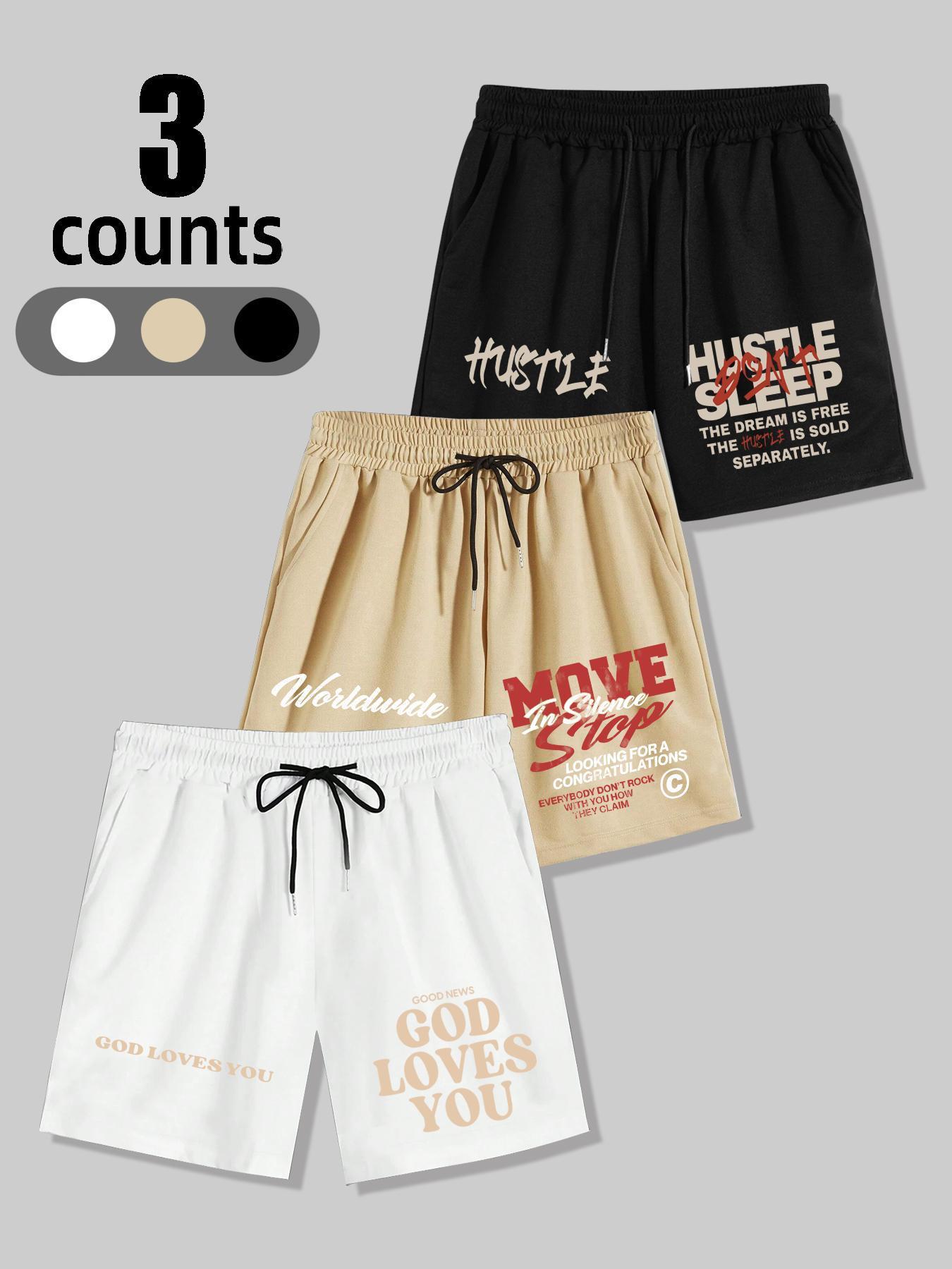 Men's Letter & Cross Print Shorts, Casual Loose Shorts for Summer, Men's Bottoms for Daily Wear, Shorts for Men, Clothing, Graphic Print Shorts