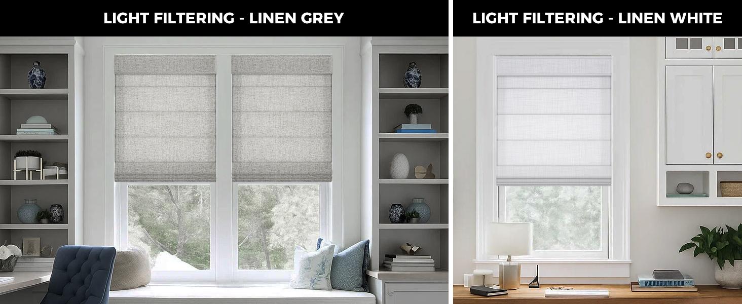 No Drill Cordless Roman Shades for Windows, 20" W * 64" H - 100% Blackout - Linen - Beige