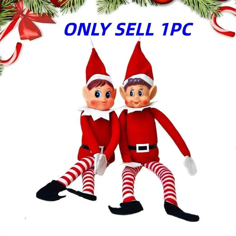 Christmas Elf Plush Ornament, Striped Leg Cartoon Style Doll, Indoor Holiday Decor, Photography Prop, No Power Needed, Festive Decoration