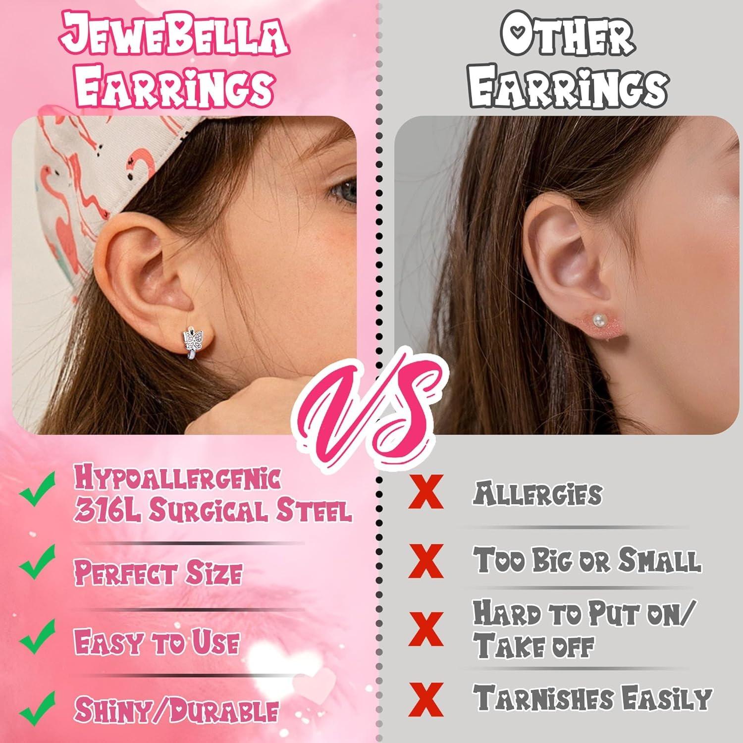 4 Pair Small Silver Hoop Earrings for Women Girls Pink/Blue Heart Star Butterfly Zirconia Hoop Earrings Hypoallergenic Sleeper Huggie Cartilage Earrings Set for Kids