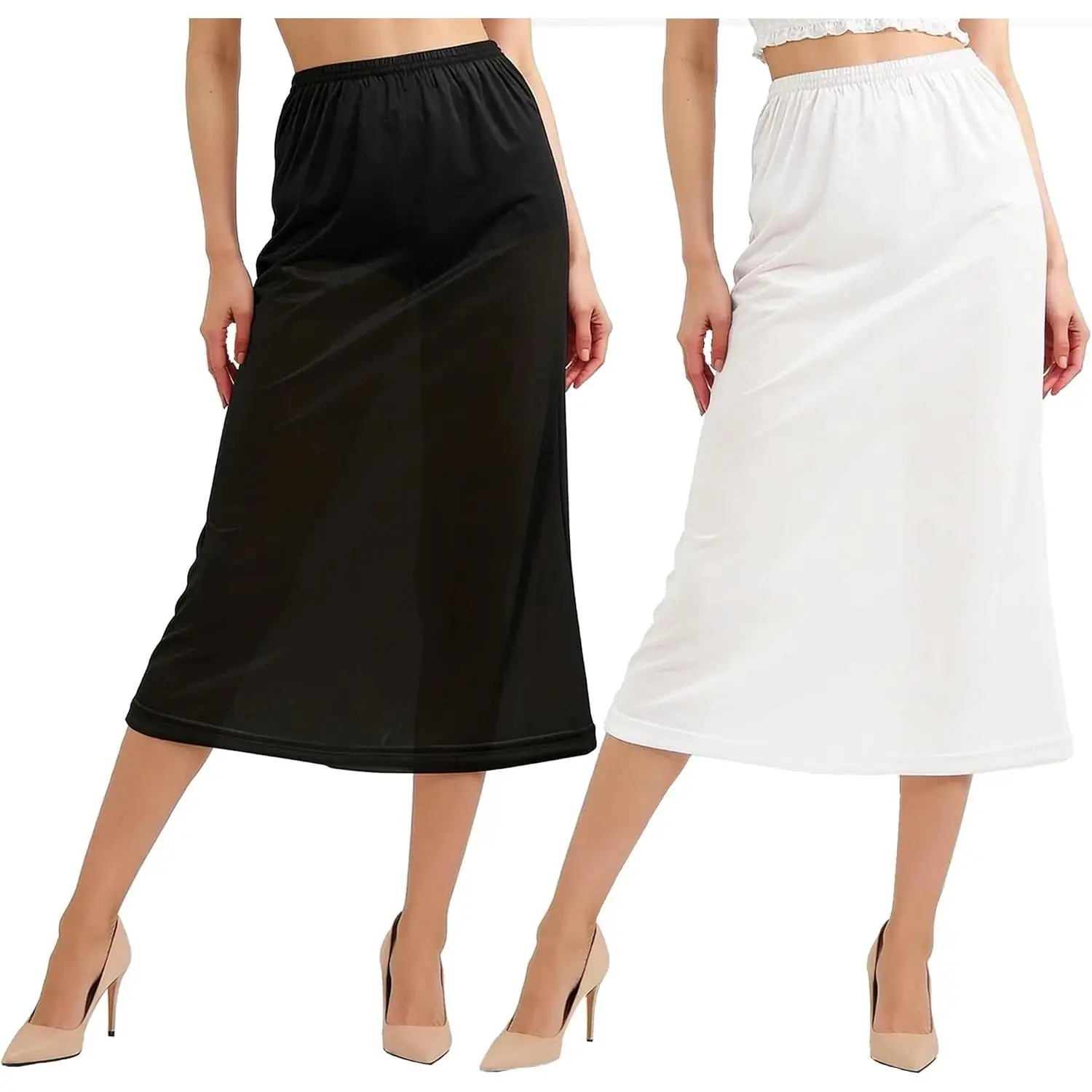 Women's 2-Pcs Satin Half Slips - Nylon Anti-Static Petticoat Skirt Extenders for Formal Dresses, Elegant Style, Birthday Gift Cosplay Underskirt