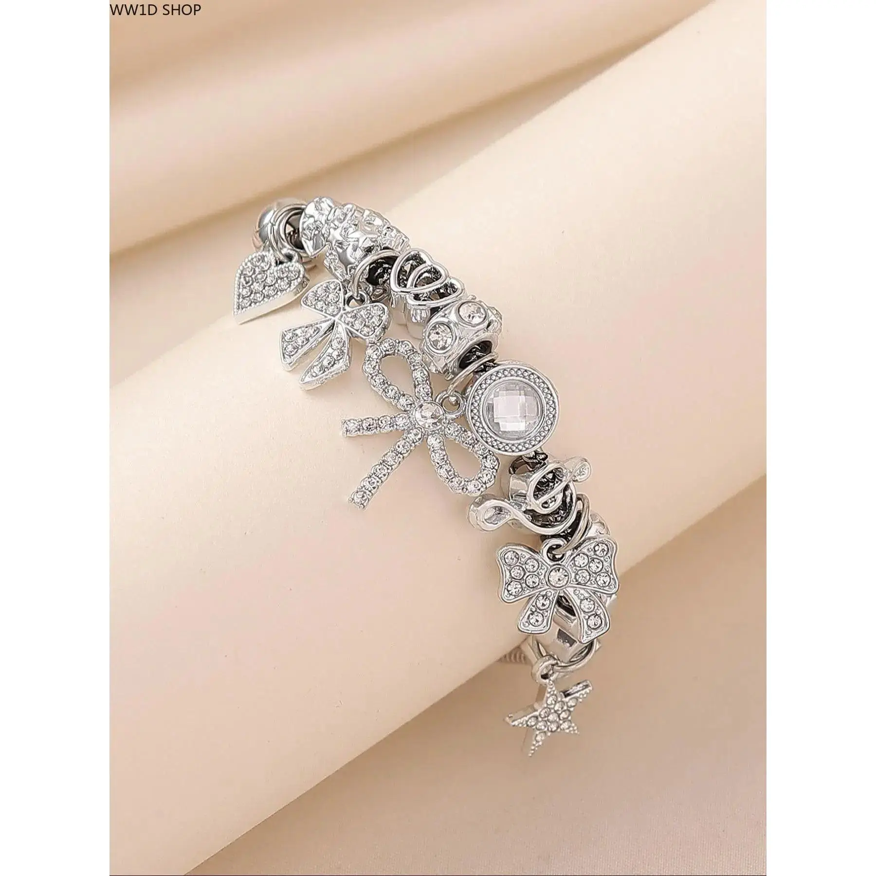 Elegant Copper Charm Bracelet for Women with Heart, Clover & Bow Multi-Charms, Adjustable Fit for Daily Wear & Special Events, Bracelets, Year-Round, Female Wear, Charm Bracelets, Synthetic