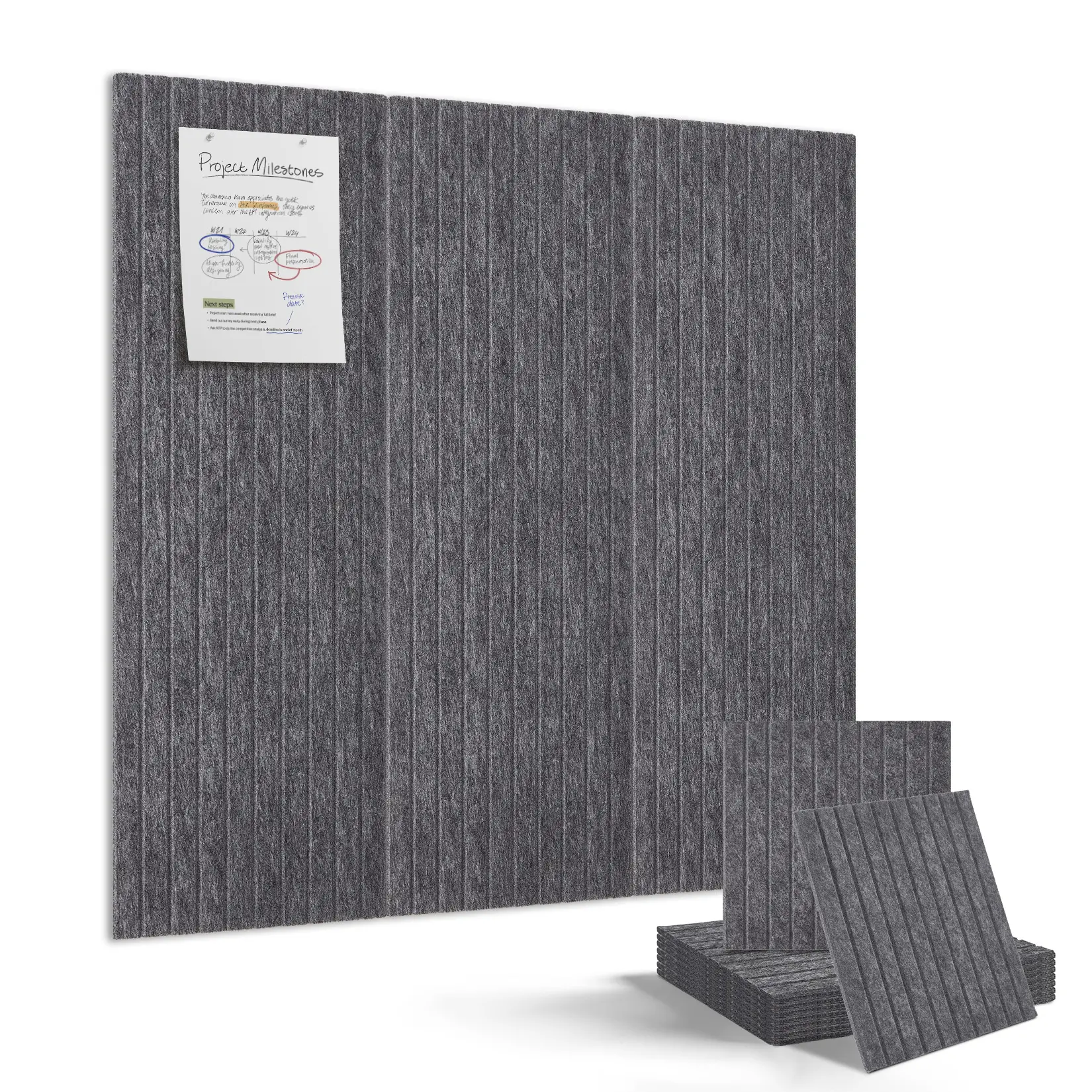 Acoustic Felt Bulletin Boards 9 Pack – 11.8×11.8" Self-Adhesive, Soundproof, Echo-Reducing Modular Pin Boards – Wall Panels for Home, Office, Study Area Décor – Neutral Tones – Dark Gray