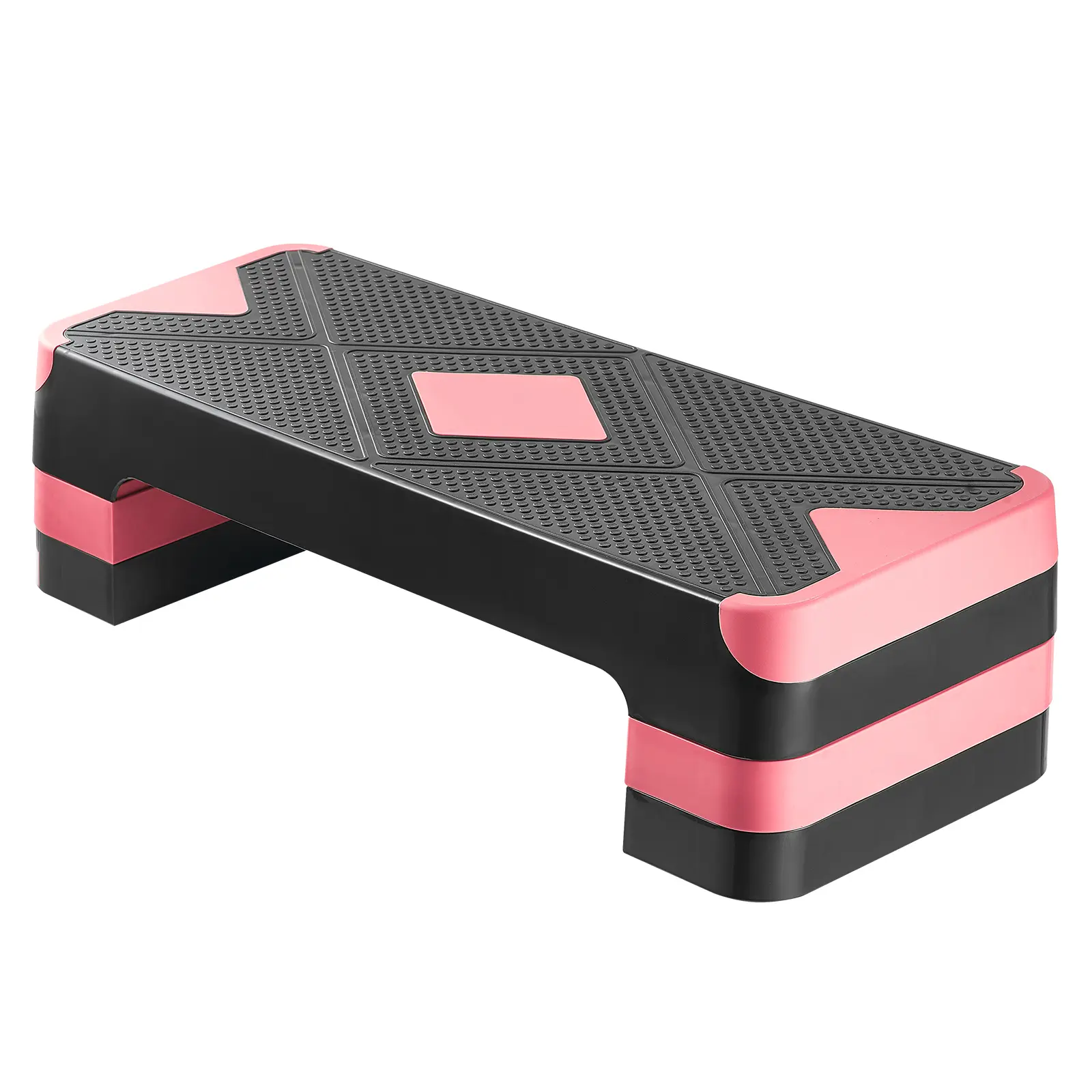 28-In Home Gym Aerobic Exercise Step Platform, Height-Adjustable Non-Slip Fitness Deck Trainer with 4 Risers, Cardio Training Bench