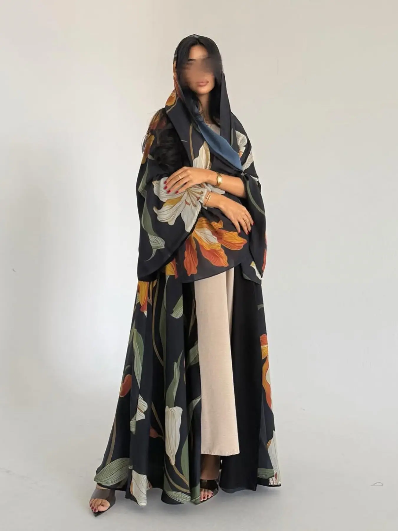 2026 Summer New Fashion Printed Cardigan Outerwear, Stylish Long Dress Set with Headscarf, Loose-Fitting All Seasons Wear