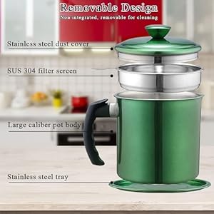 Bacon Grease Container With Strainer, 48 oz Metal Shining Green Coating Oil Container, Pot Fat Storage With Lid, Easy Grip Handle Suitable For Storing Frying Oil And Cooking Grease Bacon Grease Container With Strainer, 48 oz Metal Shining Green Coating Oil Container, Pot Fat Storage With Lid, Easy Grip Handle Suitable For Storing Frying Oil And Cooking Grease