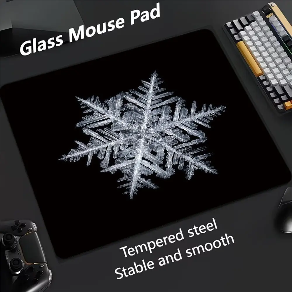 Snowflake Pattern Glass Mouse Pad, Ultra-Smooth Tempered Glass, Large Size Gaming Mouse Pad, Ideal for Esports and Office Use