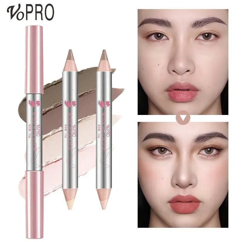 VOPRO 2 In 1 Dual End Contouring Stick And Highlighter Stick Creamy Blendable Natural Three-Dimensional Face Shaping Daily Makeup For Beginners