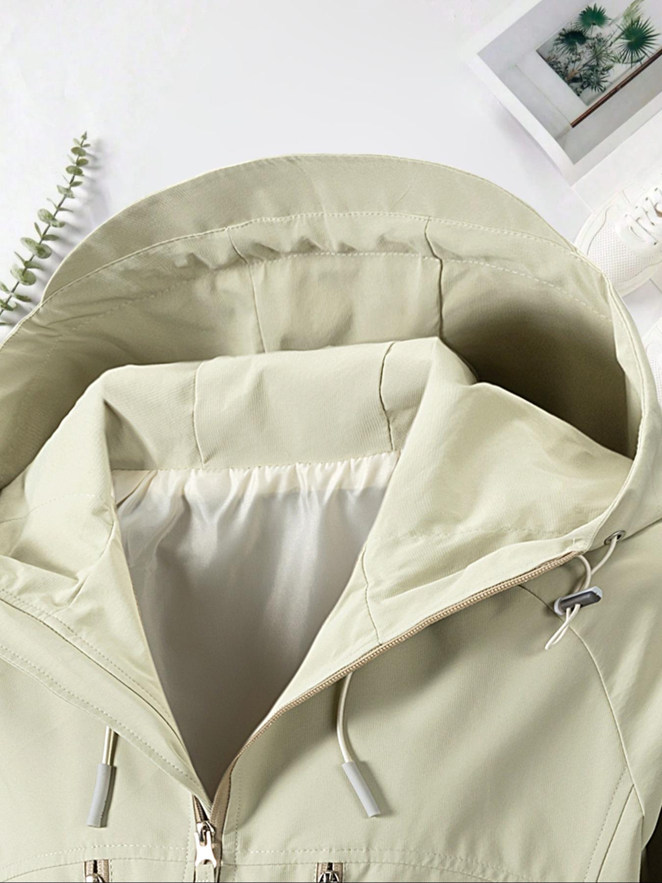 Men's Solid Pocket Drawstring Hooded Jacket, Regular Fit Casual Waterproof Windproof Long Sleeve Zip Up Outerwear for Spring & Fall, Fashion Men's Clothes for Daily Wear