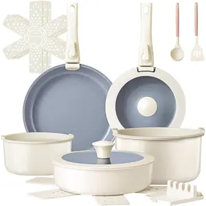 18-Piece Ceramic Pots and Pans Set Non Stick, Non Toxic Cookware Set with Removable Handles, Pot Sets for Cooking, Induction Ready, Dishwasher & Oven Safe, PFAS PFOA & PTFE Free (Cream White)