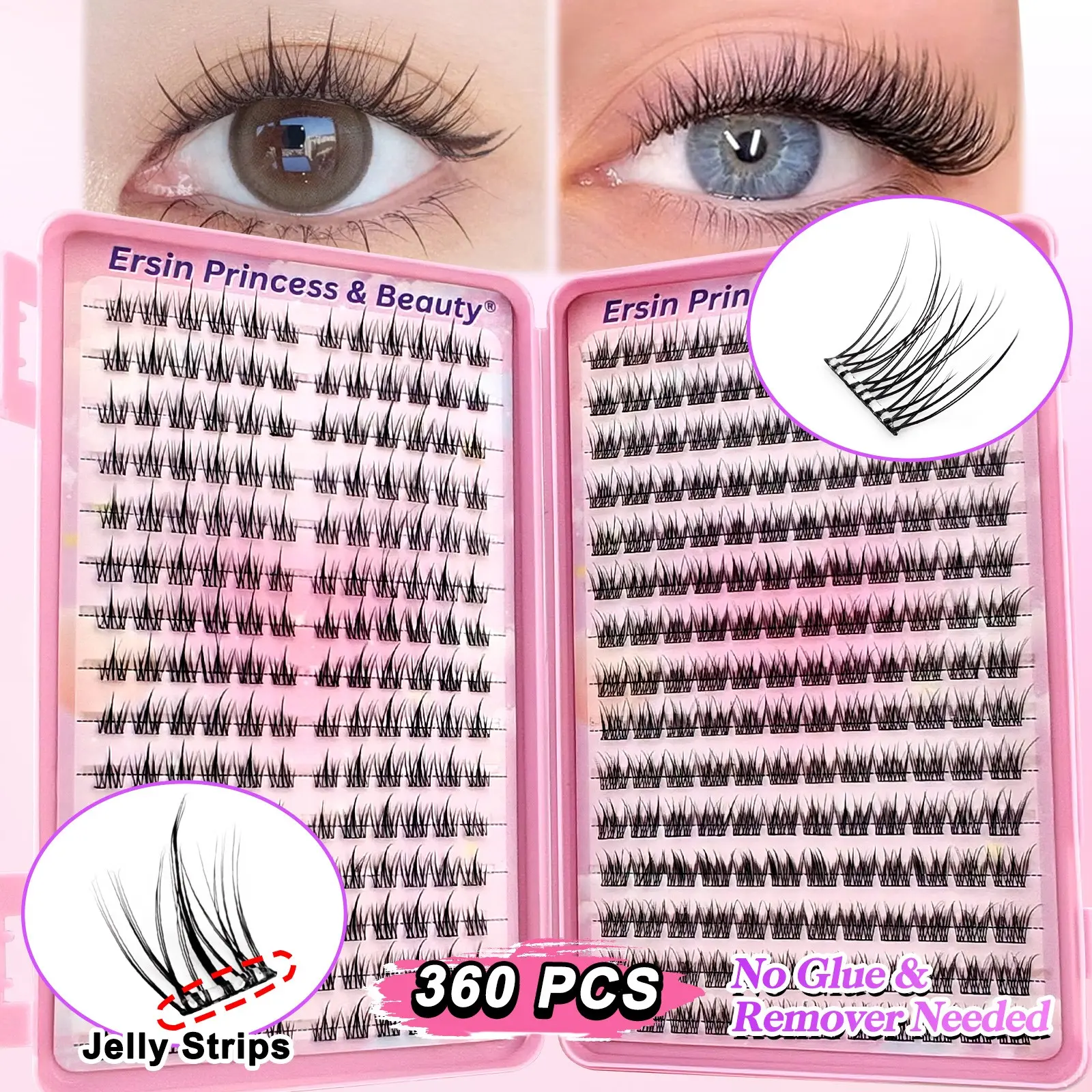 360 Pcs Self-Adhesive False Eyelashes, Mixed Lengths 8-13mm, Natural Volume, Portable Travel Pack, Ideal for Cosplay & Anime Lovers