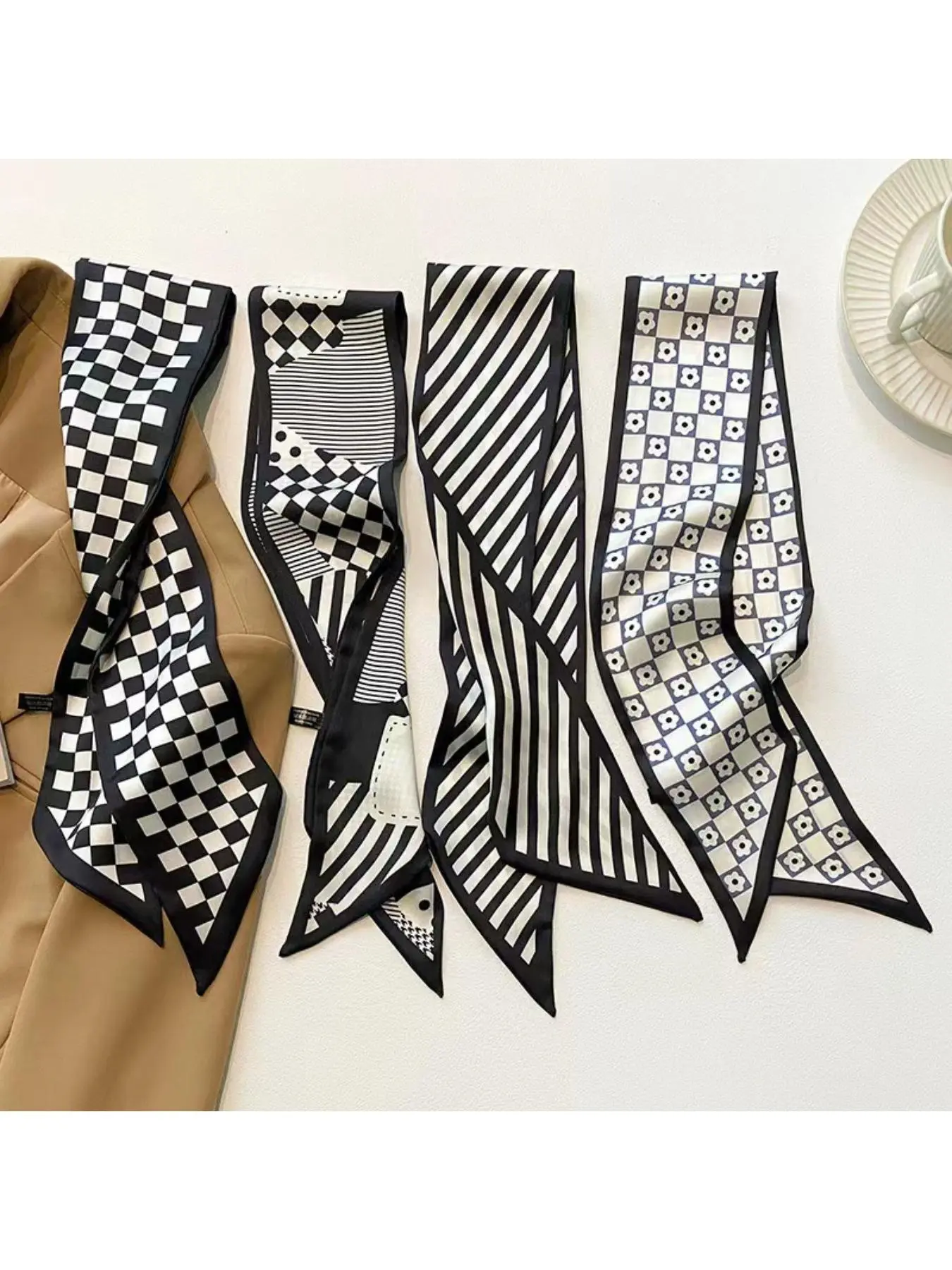 New plaid scarf headband elegant ins style binding bag decorative strap versatile bow decoration ribbon