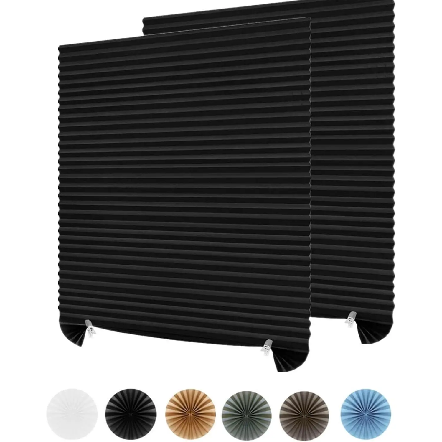 2Pcs Cordless Temporary Window Blinds, Self Adhesive Pleated Non-Woven Fabric Blackout Shades, No Drill Easy to Cut & Install for Home Office Windows Doors