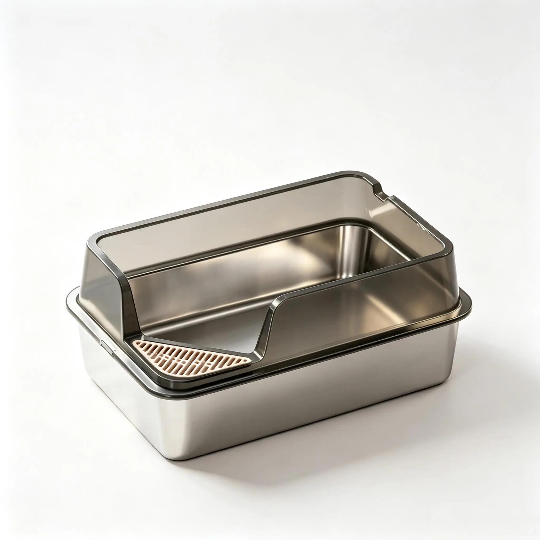 Stainless Steel Cat Litter Box with Anti-Splash Guard, Large Open Top Metal Litter Tray , for Adult Cats, 23.62 *15.75 *10.63 in