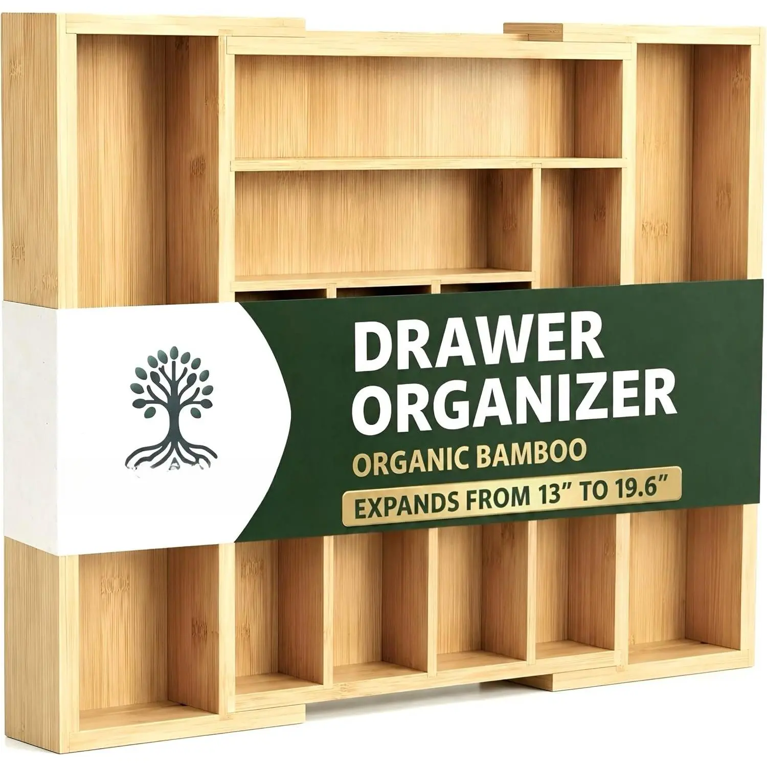 Drawer Organizer, Expandable 8-Slot Silverware & Utensil Tray for Kitchen Drawers, Fits 13–19.5 Inch Drawers, Deep Compartments, Durable &