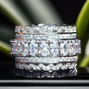 Elegant Princess-Style Multi-Layer Wide Band Full  Zircon Ring - Teardrop Design for Wedding, Engagement, Anniversary & Birthstone - Romantic Holiday Gift for Ladies Lasting Sparkle Full Cubic Zirconia
