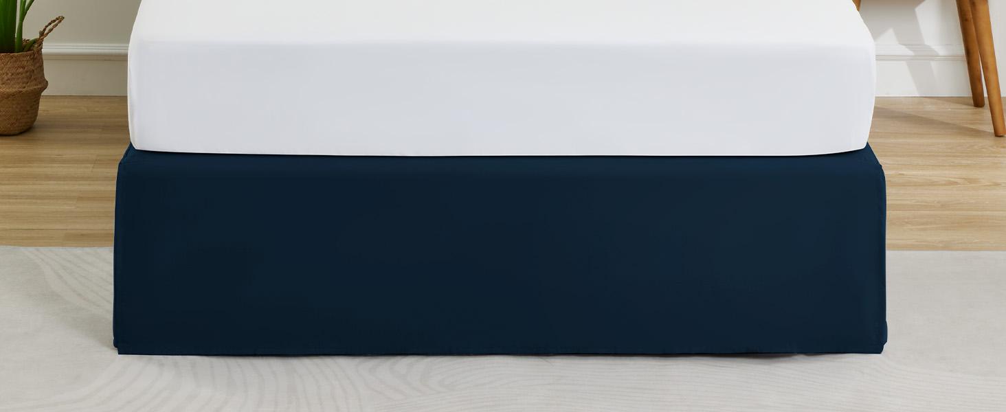 King Bed Skirt,15" Drop Pleated Dust Ruffle,Classic Tailored Brushed Microfiber Skirts Hotel Quality Shrinkage & Fade Resistant Navy Blue