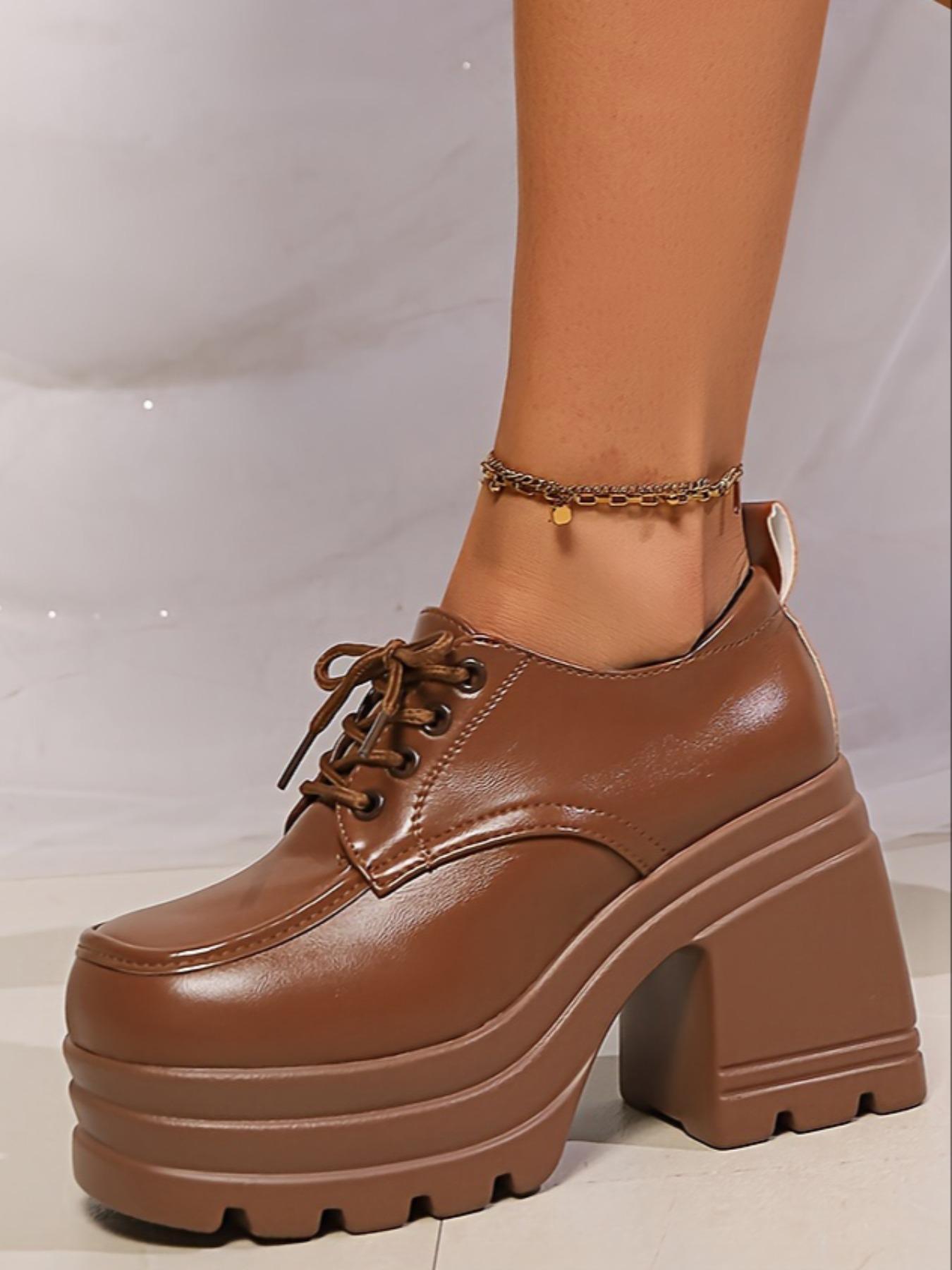 Women's Fashionable Lace Up Front Platform Shoes, Casual Comfortable Thick Sole Shoes for Daily Wear, Female All-match Trend Shoes for Daily Wear, Girl