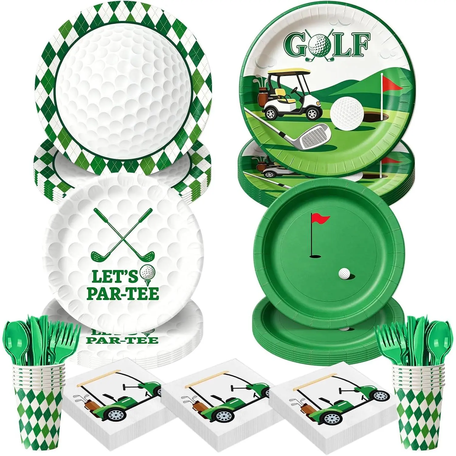 168 Pcs Golf Paper Plates and Napkins - Golf Themed Birthday Party Supplies Paper Cup Disposable Knife Fork spoon Tableware Dinnerware Sets Sports Theme Birthday Decorations Serve 24 Guests