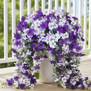 6PCS Artificial petunias Fake Hanging Flowers Plants for Outdoors Faux Morning Glory Hanging Flowers UV Resistant Flowers Long Trailing Vines for Planters Porch Garden Spring Summer Decor