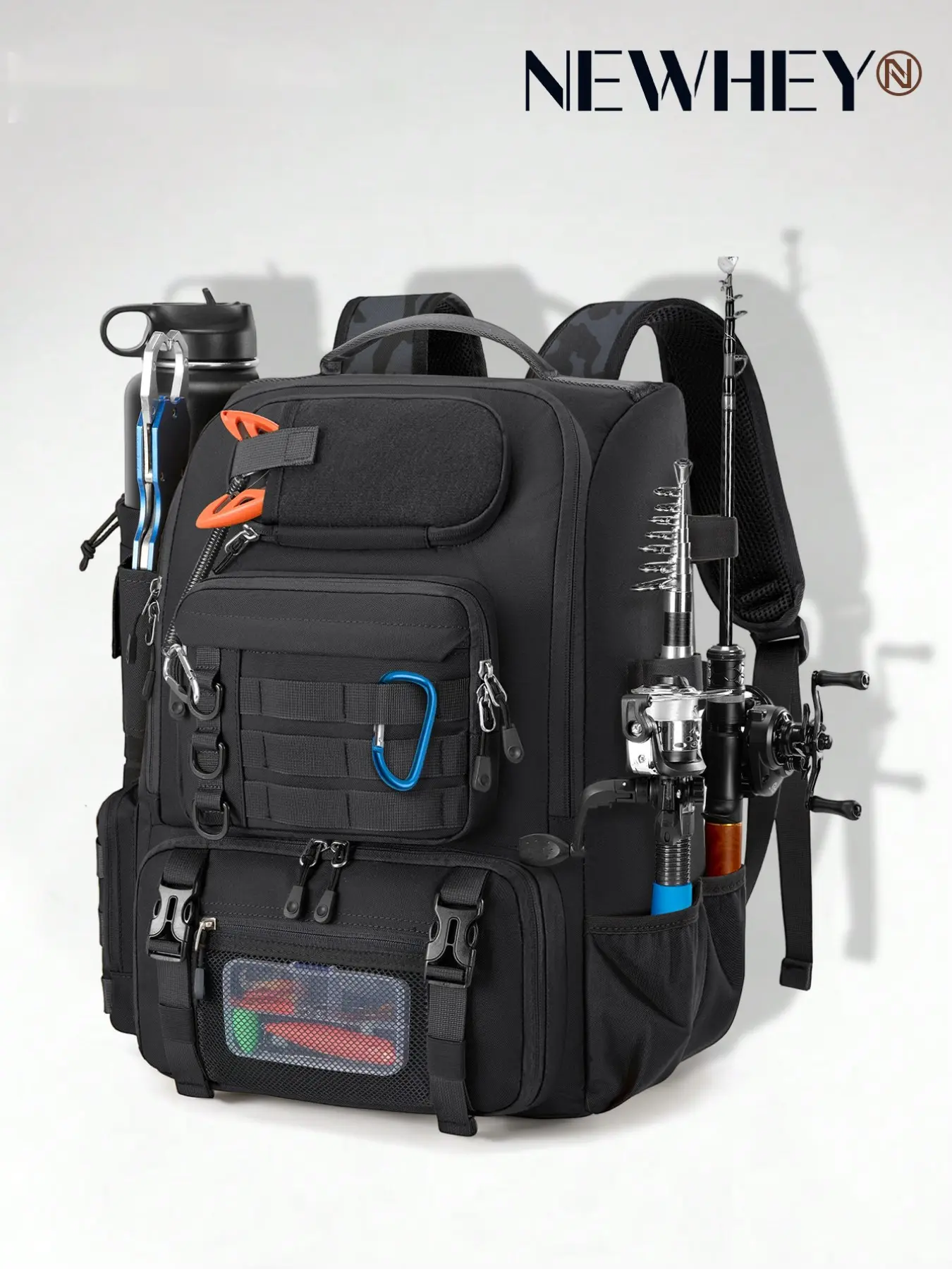 Fishing Backpack with Rod Holders & Cooler, 40L Water Resistant Tackle Backpack, Includes Rain Cover, Ideal for Storing Fishing Gear, Fishing Tackle Bag