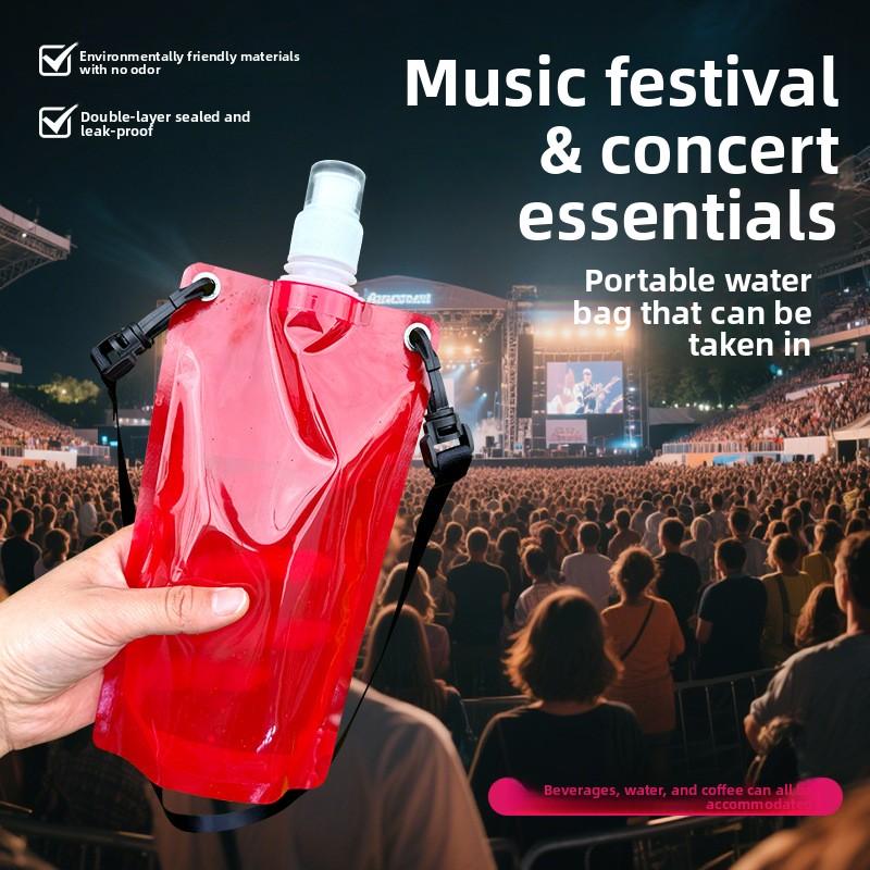 Folding Water Bag Bar Music Festival Plastic Soft Water Bag Lanyard Convenient Water Bag Mountaineering Cycling Water Bag