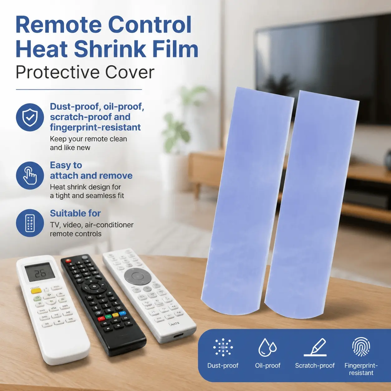 PVC Heat Shrink Dust-Proof Bags Multi-Size Mix, Waterproof Moisture-Proof Anti-Oxidation Protective Sleeves for Remote Controls, Eco-Friendly Anti-Static Anti-Scratch Sealed Bags Compatible with TV, AC, Game Controller Remote Covers