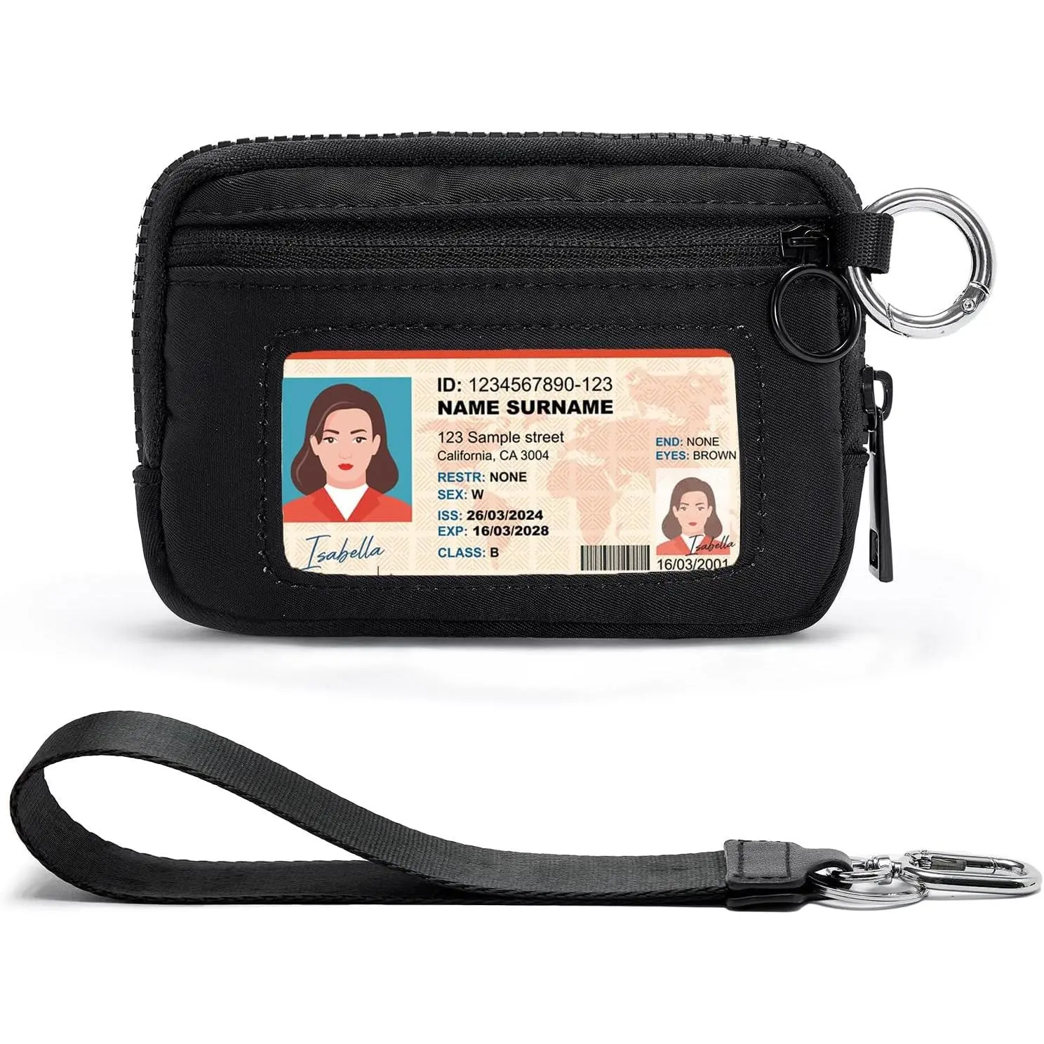 Wristlet Wallet for Women with Clear ID Window, Zip  Purse and  | 3 Card Slots, Exterior Zip Pocket, Inner Mesh Pouch, Lipstick Holder, Detachable Wrist Strap, Lightweight Nylon