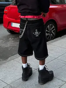 Men's Loose Fit Denim Shorts Relaxed Fit with Letter Embroidery, Y2K Streetwear Hip Hop Rock Style, Casual Outdoor Activity Pants Casual Loose Comfy