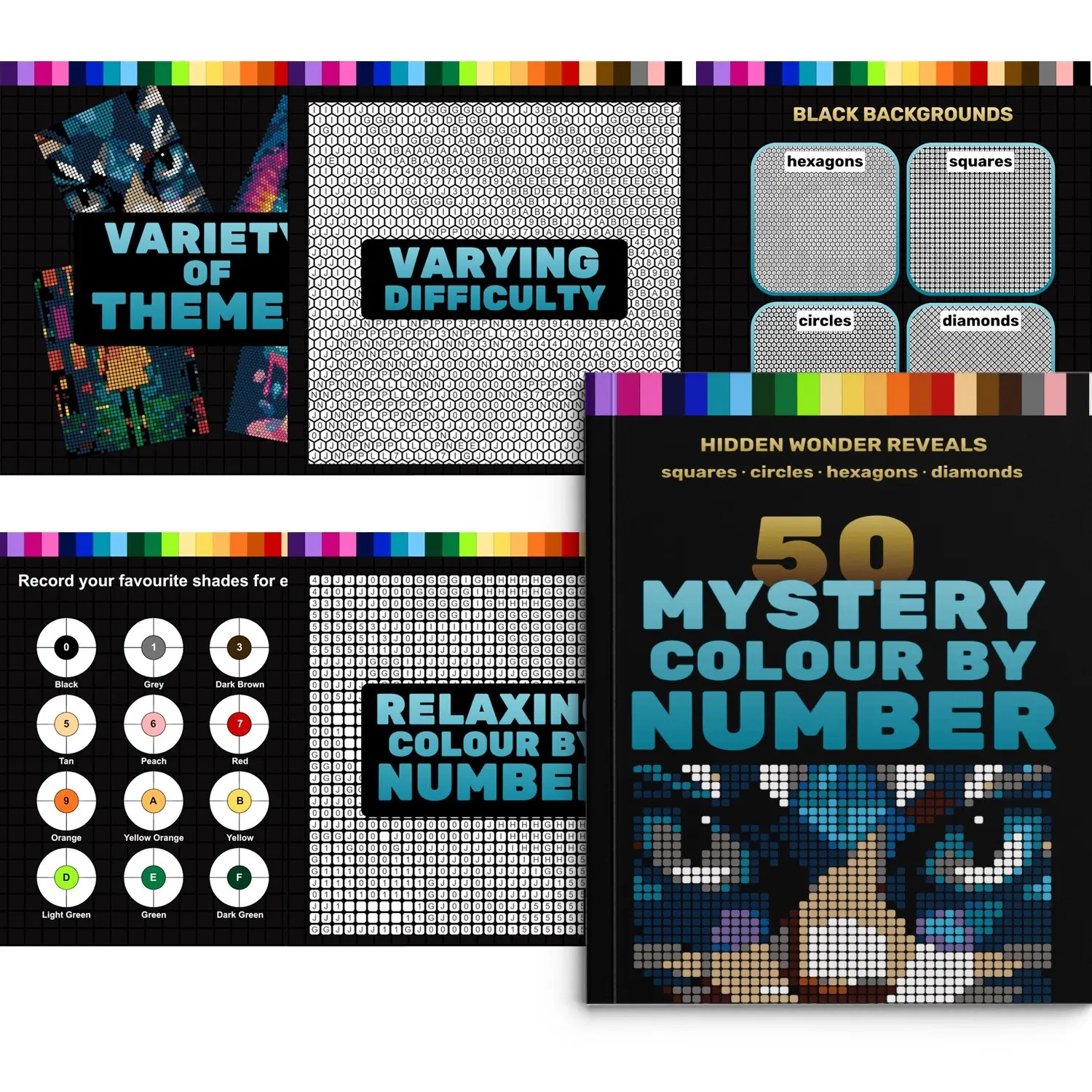 A4 Mystery Number Coloring Notebook Set, Includes Acrylic Paint Pens, Background Mosaic Hidden Pattern, Stress Relief for Adults & Kids
